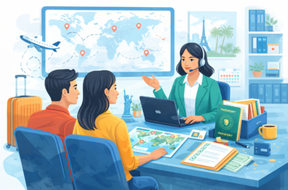 Travel consultation in a bright office Travel consultation in a bright office