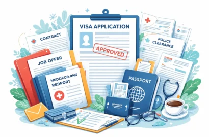 Work visa application essentials on display Work visa application essentials on display